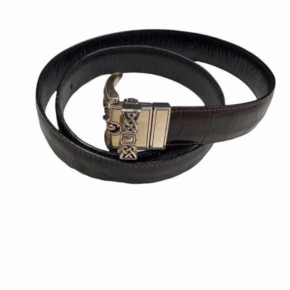 Brighton Reversible Brown Croc Embossed Leather Belt Size 34 Large B40049